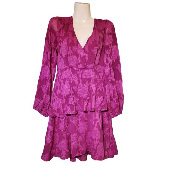 Band of Free Kiss Me Fuchsia Peplum Floral Mini Back Ties & Smocked Waist Dress - Picture 3 of 8